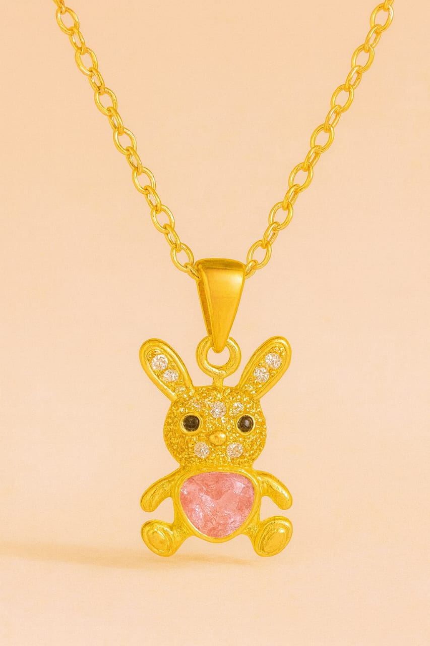 Cute Bunny Necklace with Pink Heart Crystal