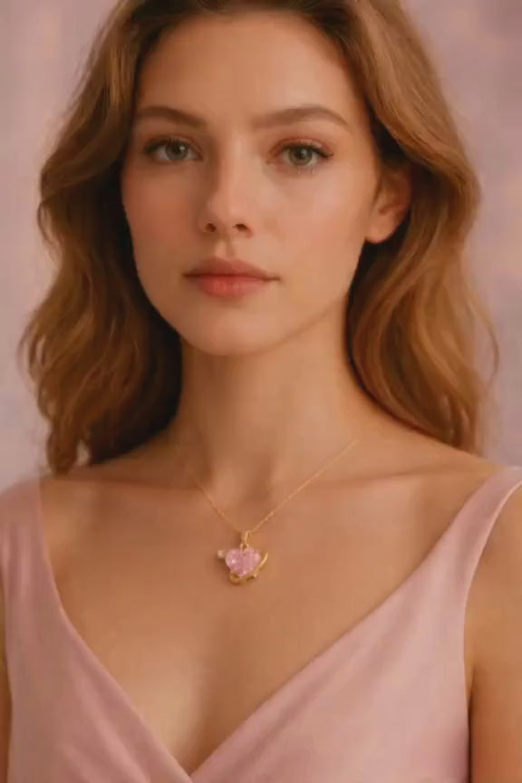 Pink Crystal Heart Pendant Necklace – Trendy Gift for Her